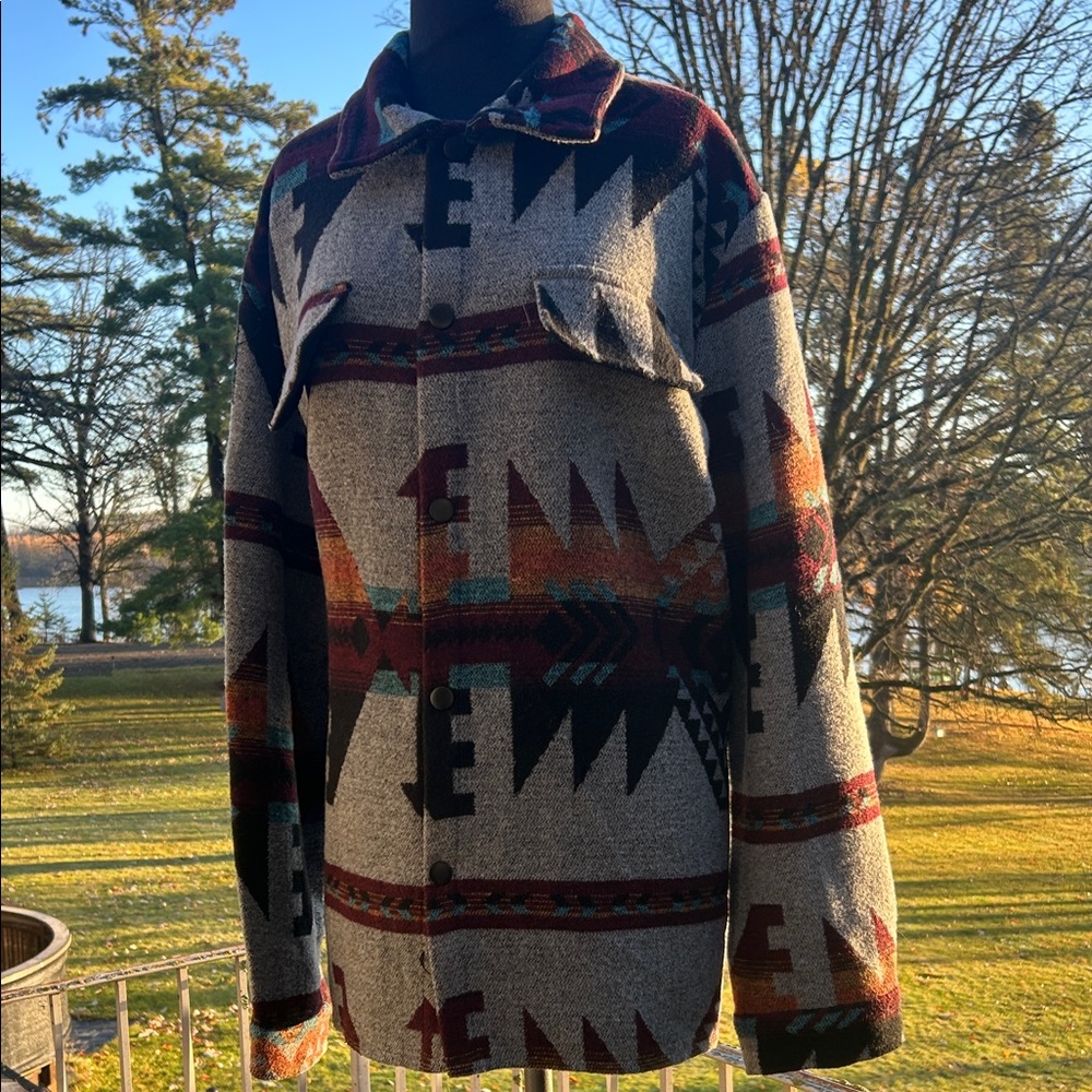 Tribal Patterned Button-Up Jacket